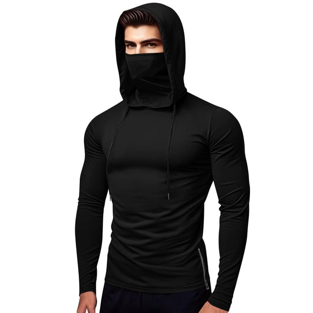 MHFRRA Sudadera con Capucha Informal para Hombre, de Manga Larga, de Color Liso, Cómoda, para Uso Diario Negro
