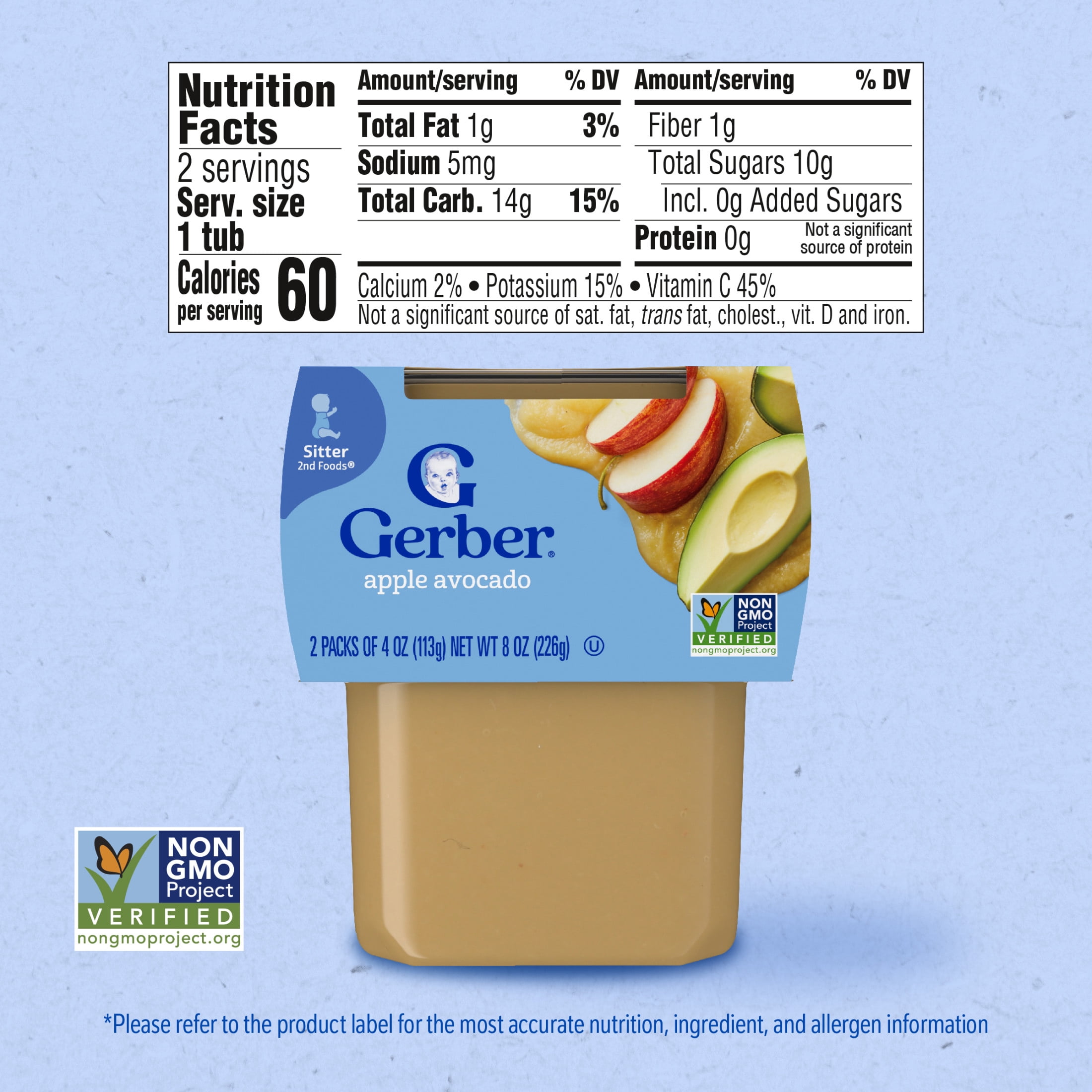 (8 pack) Gerber 2nd Foods, Apple Avocado Baby Food, 4 oz Tubs (2 Pack)