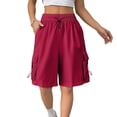 thumbnail image 2 of 2025 Cargo Shorts Women Bermuda Shorts Summer Quick Dry High Waisted Long Shorts Drawstring Knee Length Plus Size Ladies Petite Hiking Shorts with Pockets 8 Inch Inseam, 2 of 7