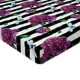 thumbnail image 4 of Ambesonne Peony Pattern Fitted Sheet, Dragonfly and Flowers, Full Size, Purple Jade Green White, 4 of 5