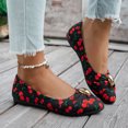 thumbnail image 4 of Women's Cherry Print Ruched Ballet Flat Shoes Low Top Pointed Toe Metal Decora Slip On Casual Walking Dressy Loafers, 4 of 7