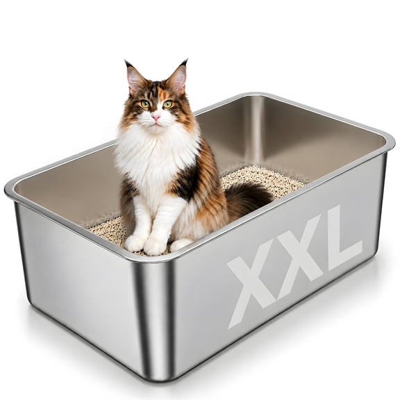 Stainless Steel Litter Box Extra Large, Bug Hull Open Top Cat Litter Box with High Sides, 23.6" x 15.6" x 8"