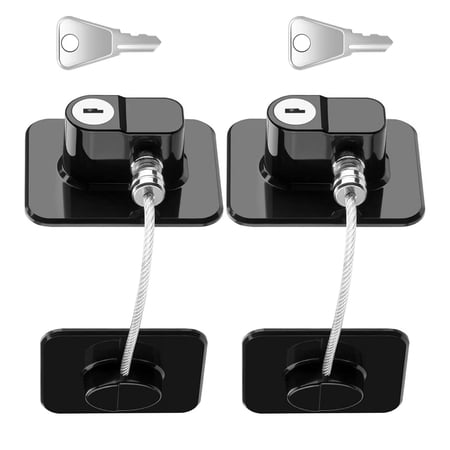 GUYUTING Black Fridge Lock with Key for Proofing Refrigerator Cabinet Pantry Easy to Install 16cm Wire