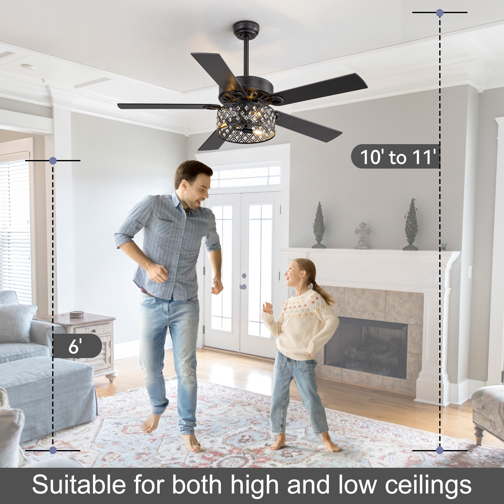ALKAFY 52 inch Traditional Black Ceiling Fan with Light & Remote - Reversible Blades for Bedroom/Living/Dining
