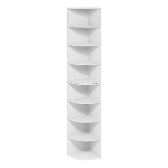 Pemberly Row 8-Tier Corner Shelf Bookcase in Bookshelf in White