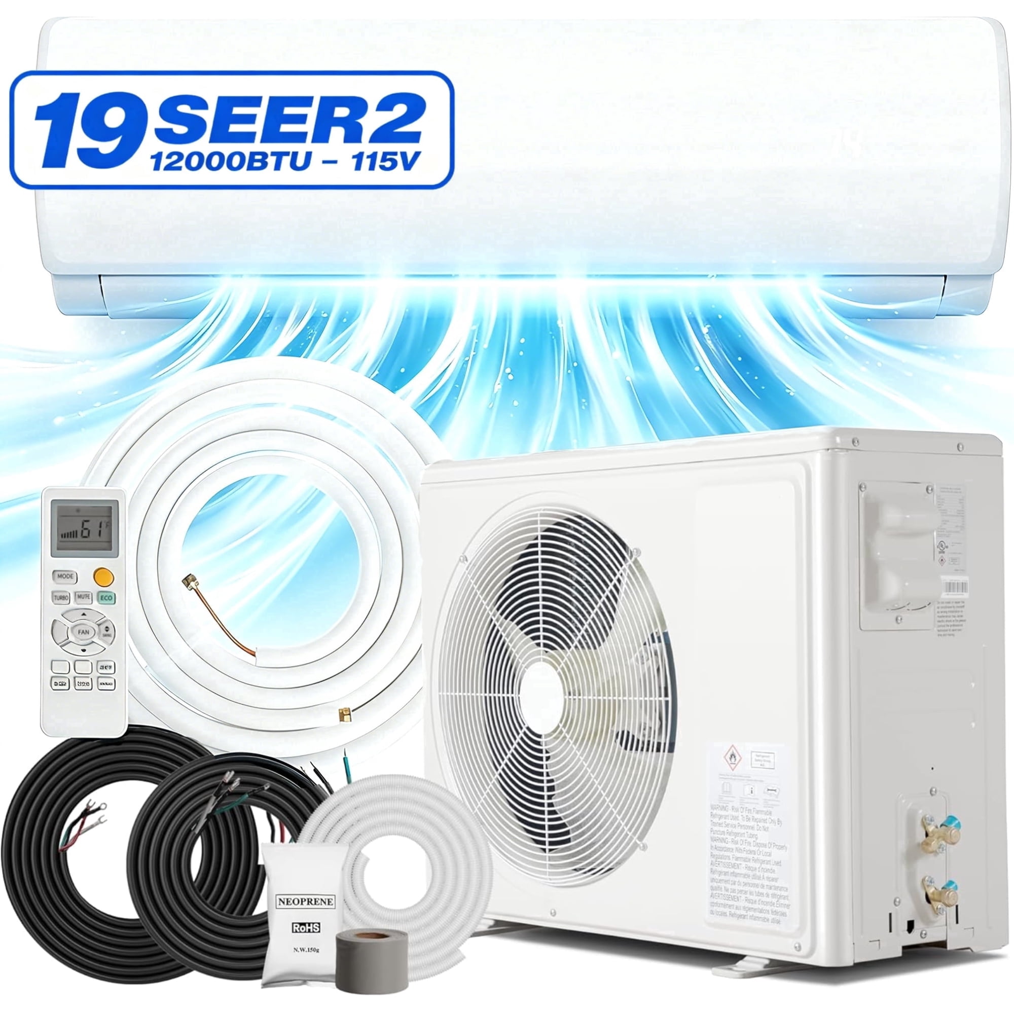 Nepsam 12000 BTU Mini Split Air Conditioner 19 SEER2 115V DC Inverter, Wall Mounted Heating Cooling System, 750 Sq. Ft, for Home / Bedroom
