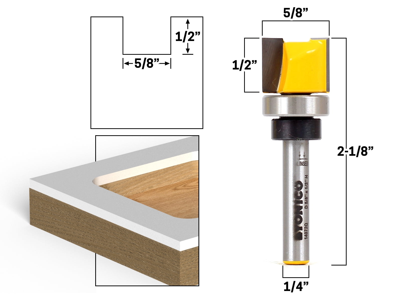 Yonico 3 Bit 5/8" Diameter Flush Trim Template Router Bit Set - 1/4" Shank - 14324q