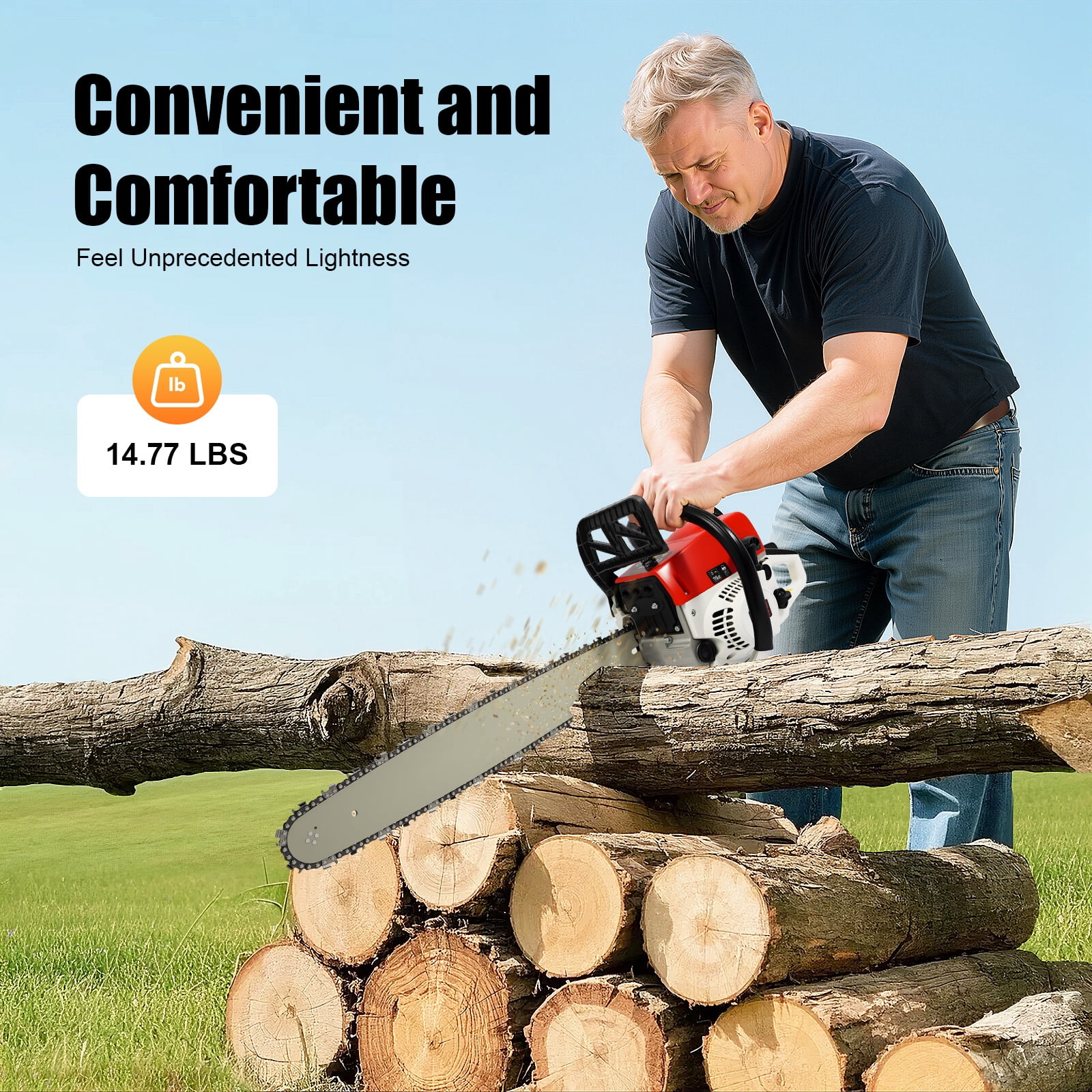 52CC Gas Chainsaw 22 Inch Gas Powered Chainsaw 2 Stroke Gas Chain Saws Hand Self-reset Pull Start Handheld Gasoline Chain Saws with Air-cooled System for Chopping Wood