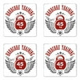 thumbnail image 1 of Fitness Coaster Set of 4, Bodybuilding Themed Emblem in Vintage Style Hardcore Training Wings Stars, Square Hardboard Gloss Coasters, Standard Size, Red White Grey, by Ambesonne, 1 of 2