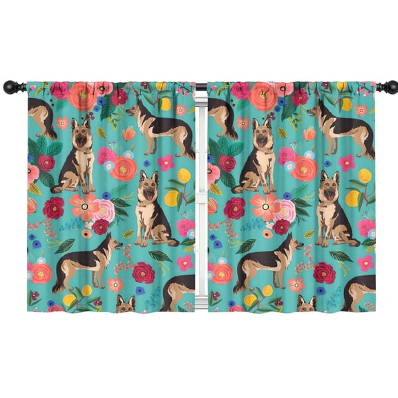 Blackout Kids Curtains,German Shepherd with Flowers Childrens Insulated Curtains Set Of 2,Bedroom Essentials,Toddler Room Decor 42x54in(106x137cm)