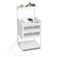 thumbnail image 3 of SYTHERS FCH White Wood Steel 2 Drawers Shelf LED Light Strips Nightstand With Socket With Charging Station & USB Ports Bed Table, 3 of 8
