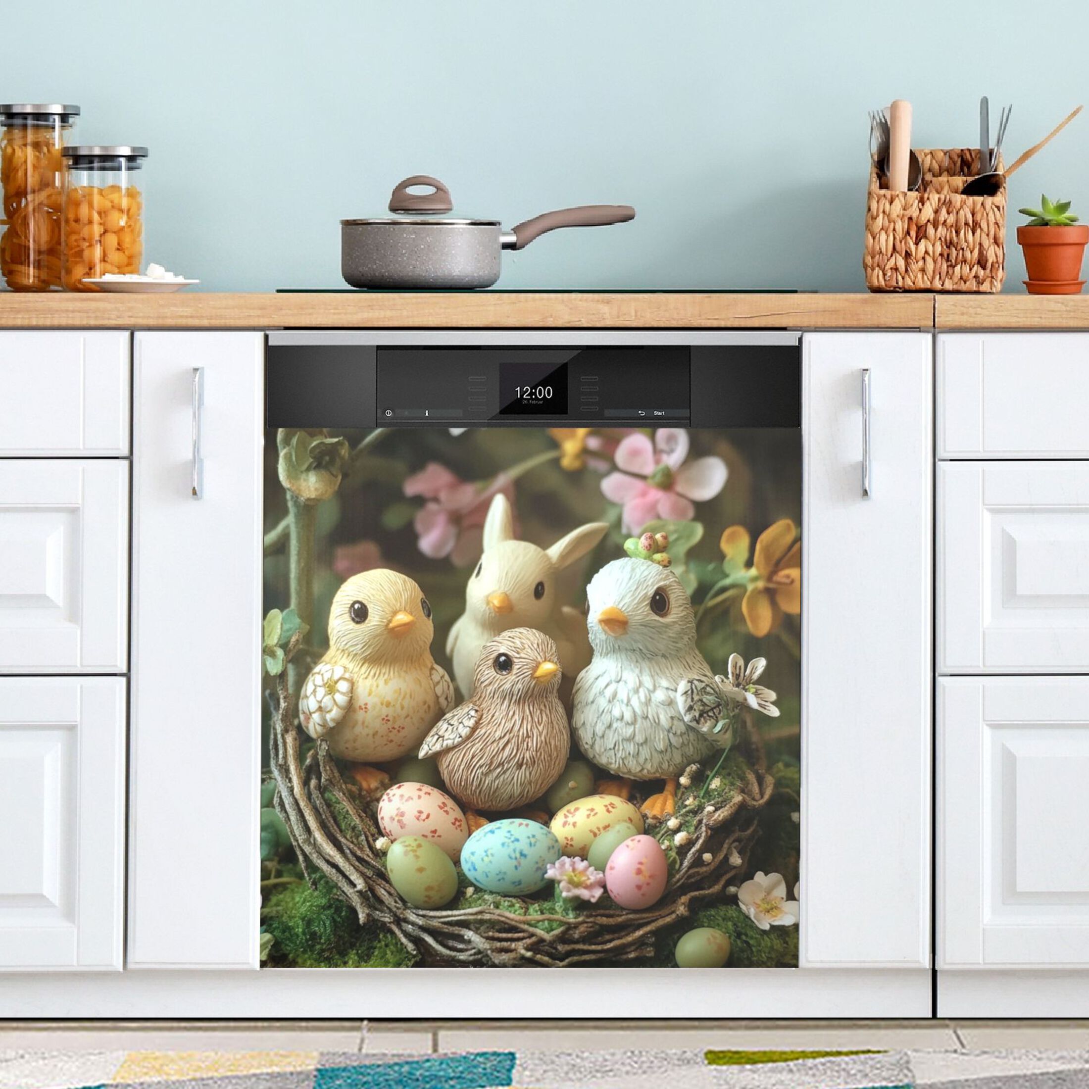 Dishwasher Magnetic Sticker 23x26 Inch Refrigerator Magnetic Sticker Washing Machine Magnetic Sticker Kitchen Panel Magnetic Sticker Home Decor Easter Birds and Eggs