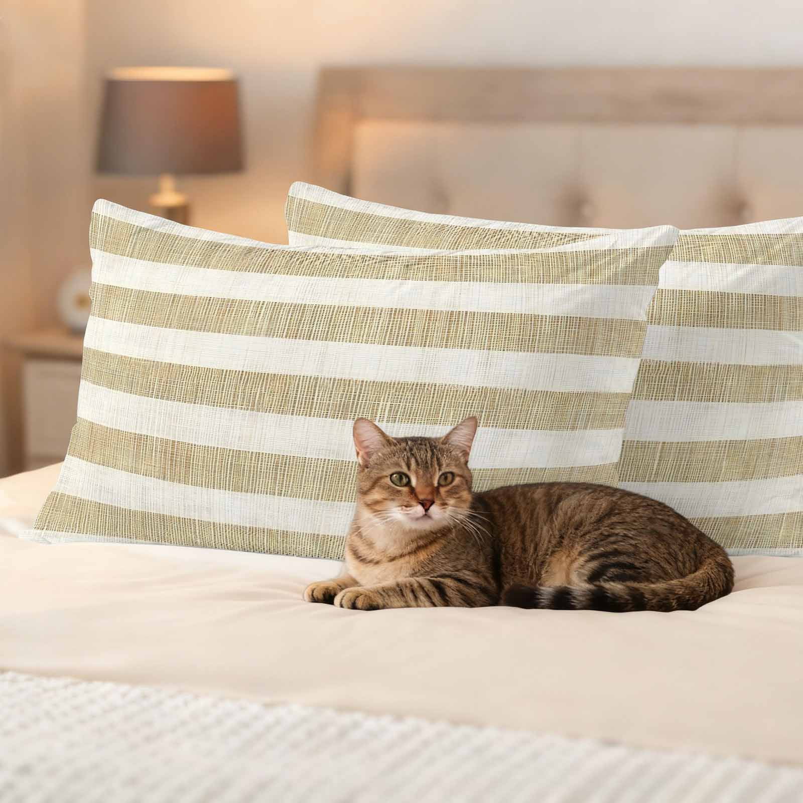 Cream Striped Outdoor Waterproof Pillow Covers, Farmhouse Vintage Brown Stripes Decorative Rectangle Throw Pillowcase Sofa Cushion Sham for Patio/Couch/Chair, 20"x12" 2 Pack
