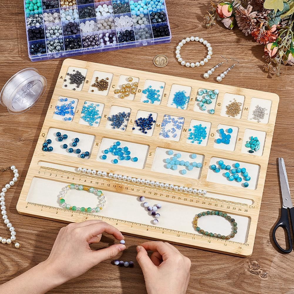 Rectangle Bamboo Bracelet Design Boards for Beaded Bracelet Necklace Jewelry Making BurlyWood 38.8x30.5x1cm