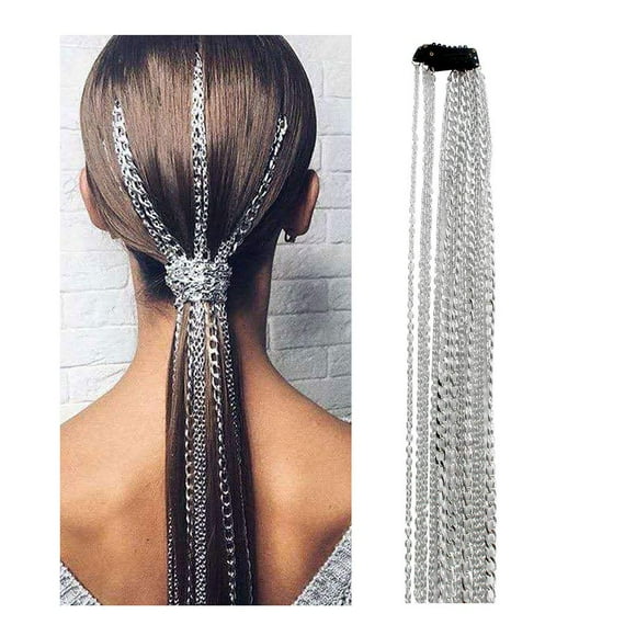 Campsis Punk Pinces à Cheveux à Franges Chaîne Multibrins avec Pinces Chaîne de Tête Multi-Brins Chaîne d'Extension de Cheveux Décorée Festival Boîte de Nuit Chaîne de Cheveux pour Femmes et Filles (C-Argent)