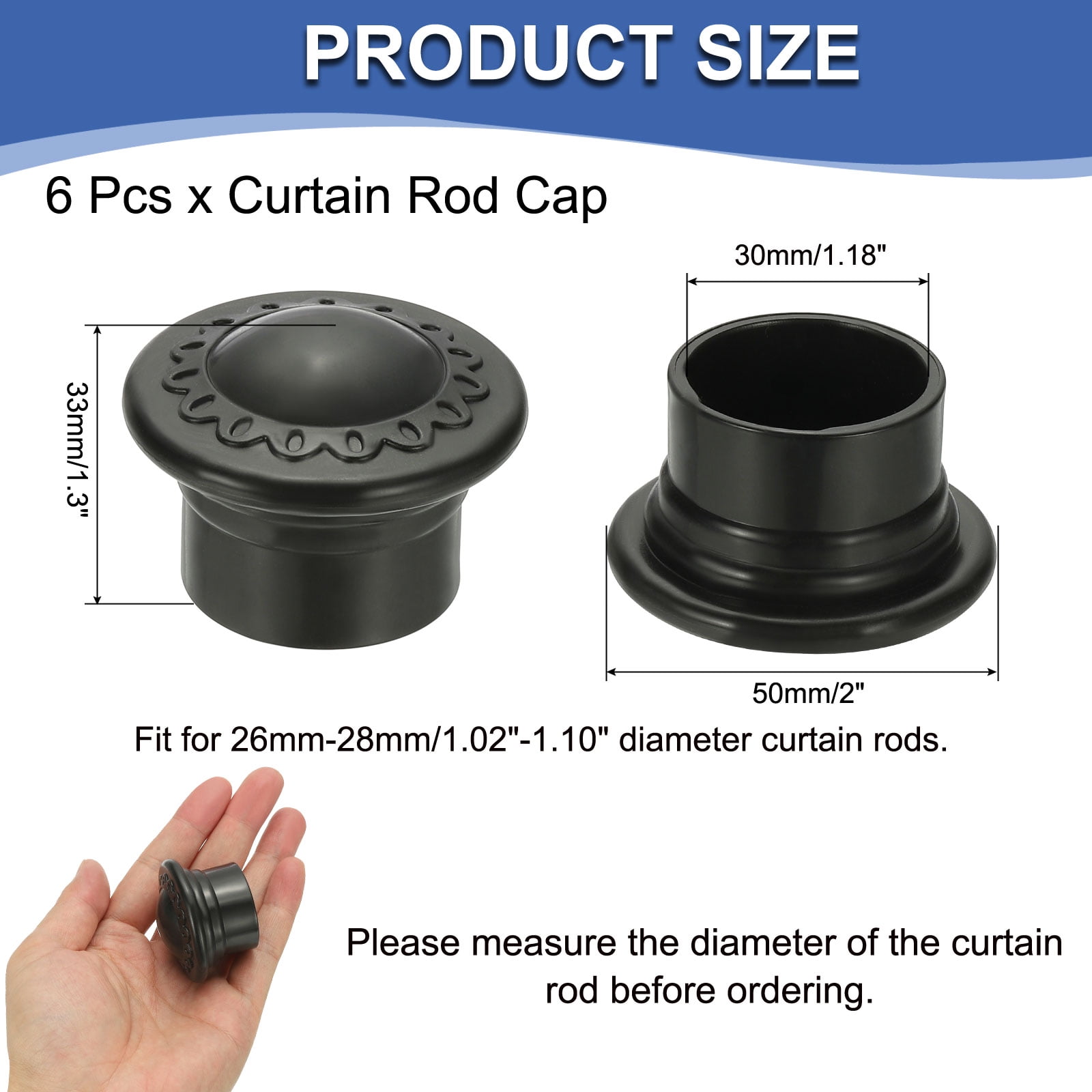 Unique Bargains Curtain Rod End Plastic Drapery Rail Pole Head Cap Modern Black