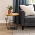 thumbnail image 2 of Mesa Auxiliar Redonda de Madera y Metal Negro Diseño de Cesto con Tapa Extraíble | Mesa Lateral Moderna para Sala, Recámara o Estudio, Ideal para Decoración y Almacenamiento., 2 of 6
