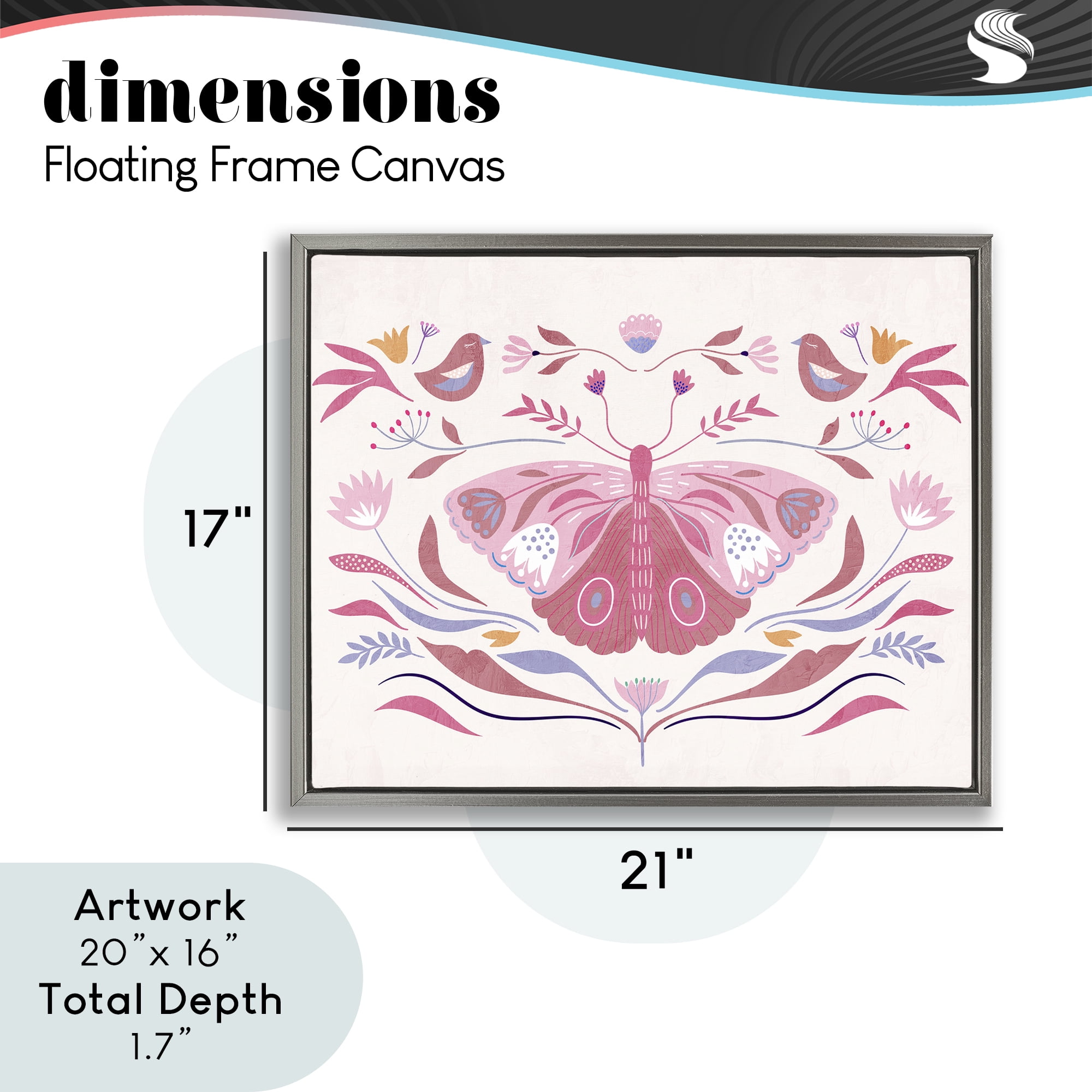 Stupell Industries Pink Boho Butterfly Gray Framed Floater Canvas Wall Art, design by Kim Allen
