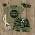 thumbnail image 3 of Elippeo Girls Summer 3PCS Shorts Sets 3 6 12 18 24 Months 3 4 5 Years Short Sleeve Letter Print Tops Camouflage Shorts Headband Sets, 3 of 7