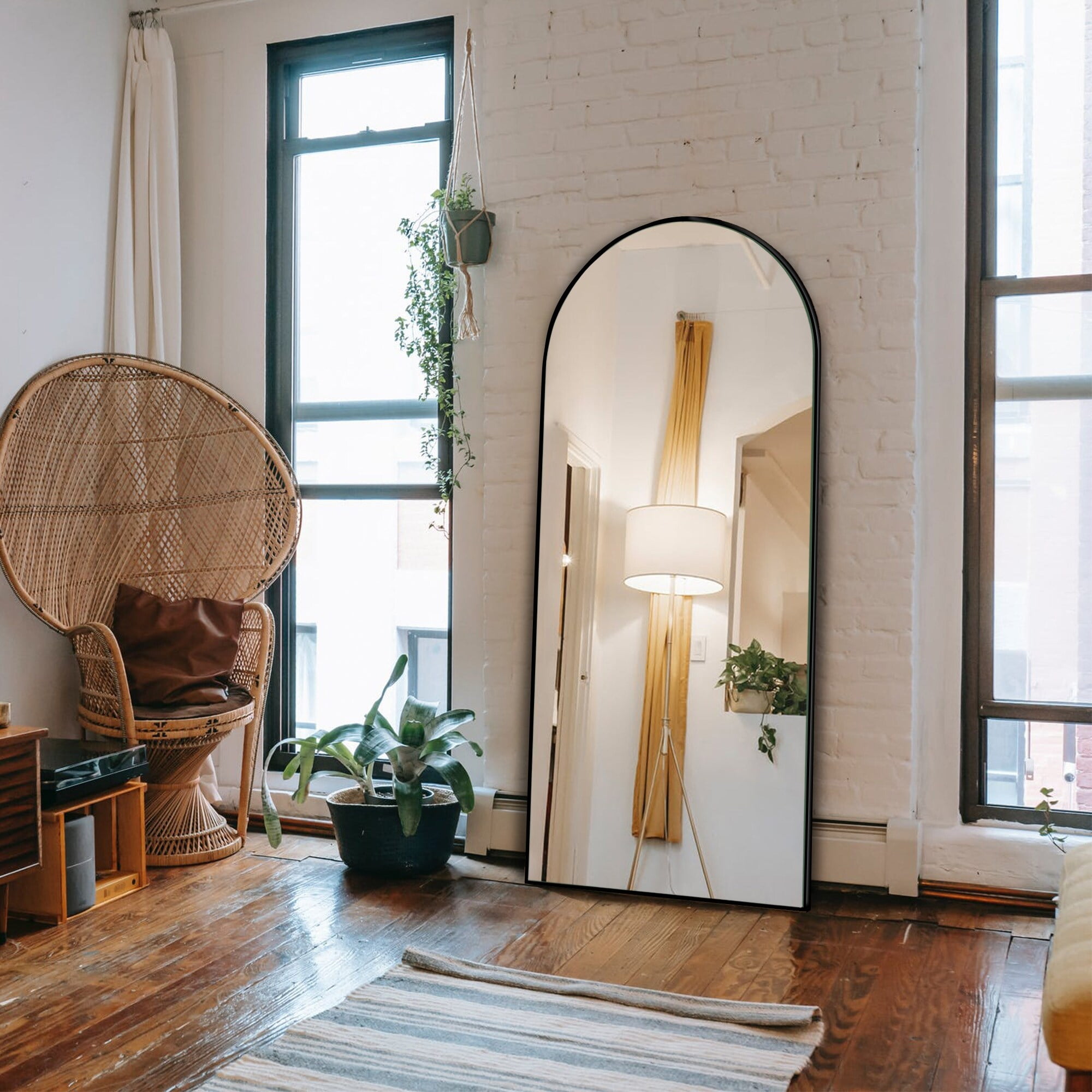 Modern Glam ArchedTop Full Length Floor Mirror with Stand 65"x22" 65