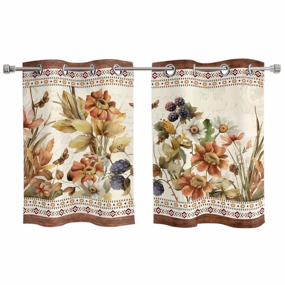 Vintage Floral Kitchen Curtains Window Panels, Elegant Pastoral Botanical Retro Art Insulated Window Treatment Curtain, Grommet Curtains for Bedroom/Living Room/Bathroom, 2 Piece 27.5"Wx39"L