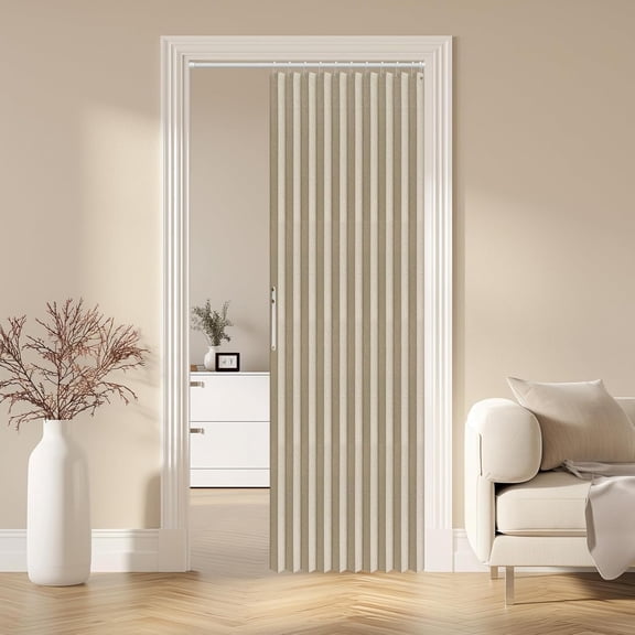 100% Blackout Magnetic Door Curtain Accordion Doors Interior Folding Closet Door Curtain Invisible Applicable Bedroom Room Living Room Doorway （Cream Yellow 42" W x 78" L 1 Panel