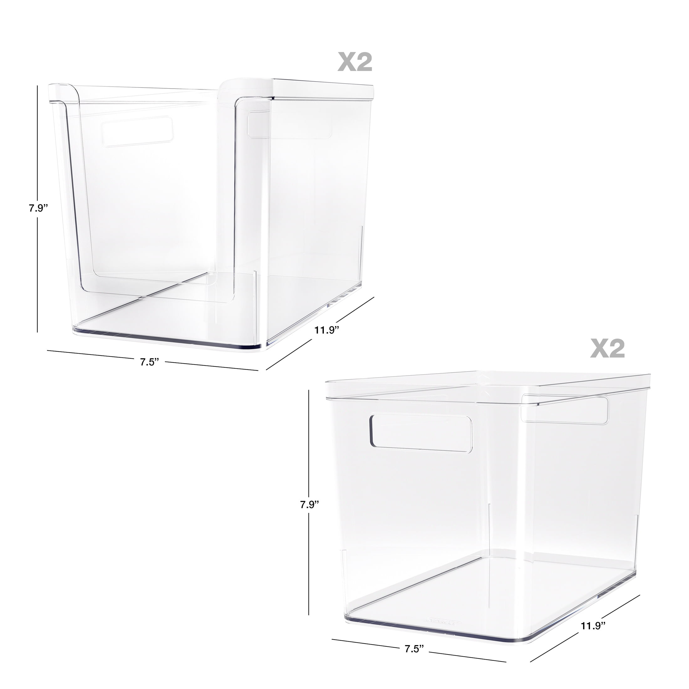 Mainstays 4-Piece Clear Plastic Pantry Storage Bin Organizer Set, Kitchen Cabinet, Fridge, Shelf and Countertop Storage Containers for Pantry Organization