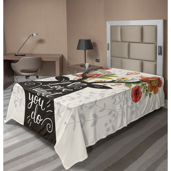 Ambesonne Saying Flat Sheet, Love What You Do Lettering, Twin Size, Multicolor Pink