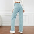 thumbnail image 4 of AINIYS Women's Wide Leg Denim Jeans High Waist Side Stripe Trousers for Casual Street Daily Wear Light Blue L, 4 of 7