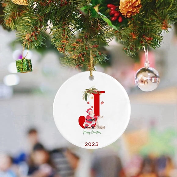 HALJEN Décoration de Noël Pendentif de Noël Décoration Sapin de Noël Voiture Pendentif Rond en Acrylique Père Noël Décorations 26 Lettres Décorations de Fête de Noël 1 Pce