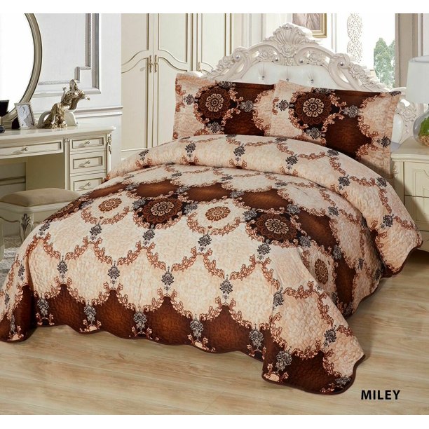 3Pcs California King Quilted Reversible VELVET Bedspread Coverlet Set
