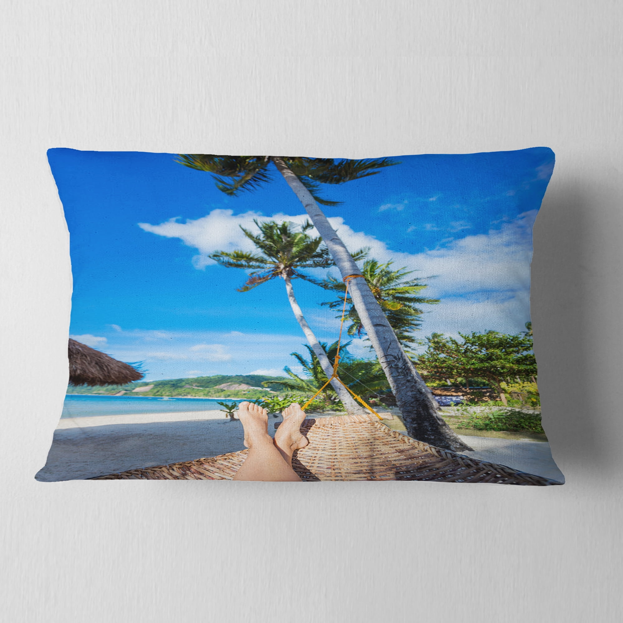 Designart Relaxing in Hammock - Landscape Photography Throw Pillow - 12x20