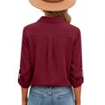 thumbnail image 6 of Otntypg Womens Button Down Linen Shirts Casual V Neck Rolled Up Long Sleeve Tops Elegant Dressy Blouses Business Casual Outfits Red#01 XXXL, 6 of 8
