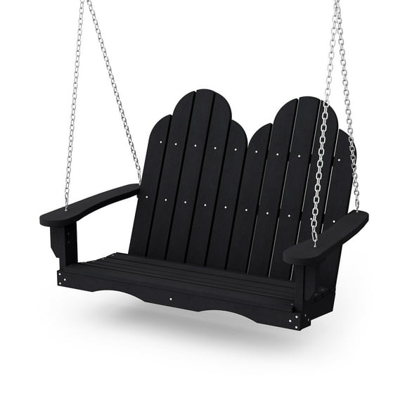 Wildridge Classic Adirondack Porch Swing, Black - Outdoor Weather Resistant Recycled Plastic Furniture for Patio