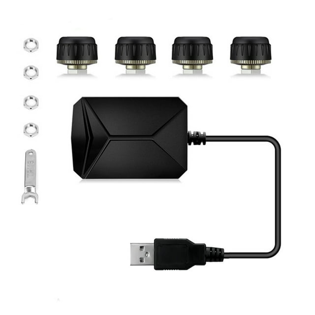 Tire Pressure Monitor, USB TPMS Tire Pressure Monitor for Android Navigation Tire Pressure Monitoring Alarm System Wireless Transmission with 4 External Sensors