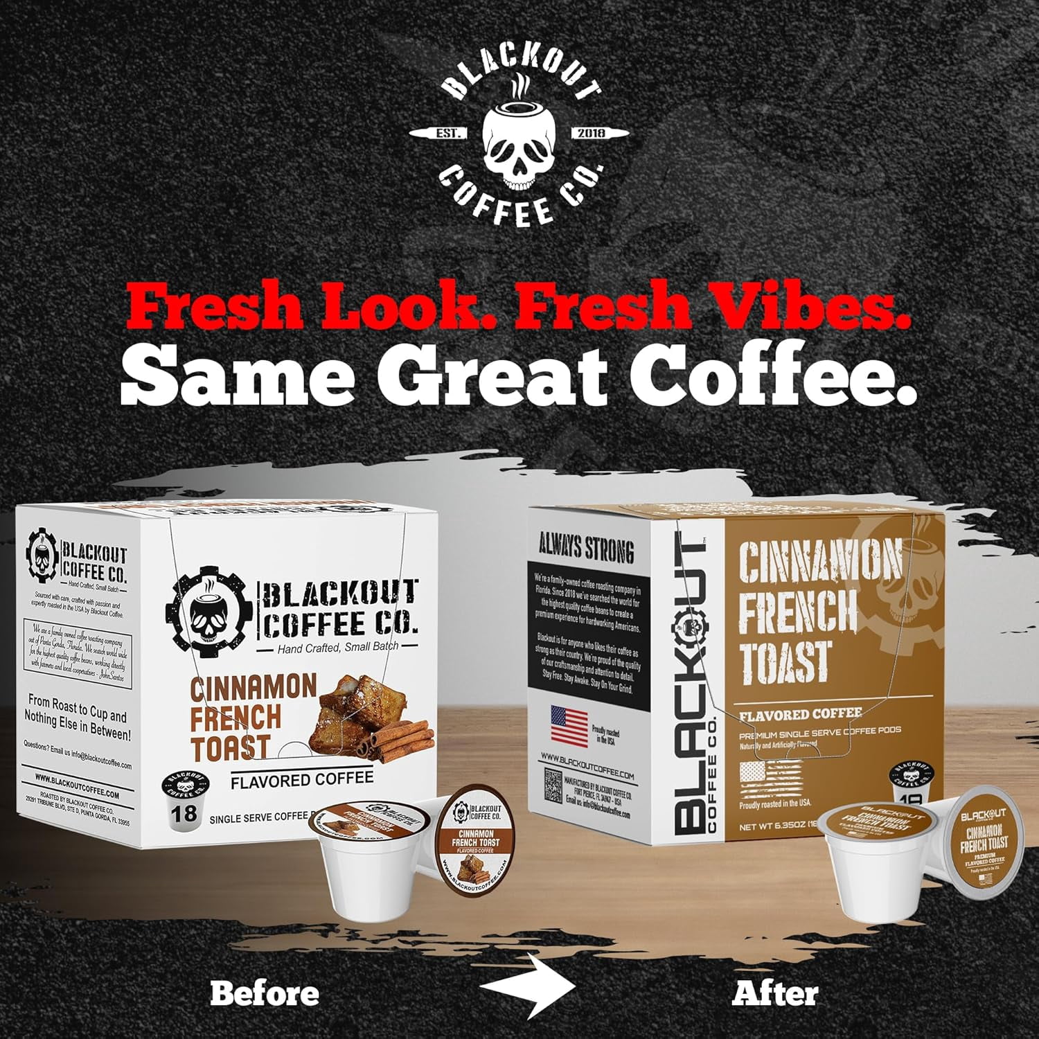 Blackout Coffee Cinnamon French Toast Flavored Coffee Pods – Compatible, Smooth Taste, Indulgent Flavor – Freshly Roasted 18 Count.