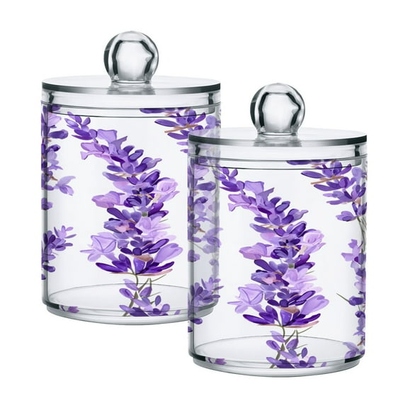 Ryvnso 2 Pack Qtip Holder Organizer Lavender Flowe Bathroom Cotton Swabs Cans Storage Canister