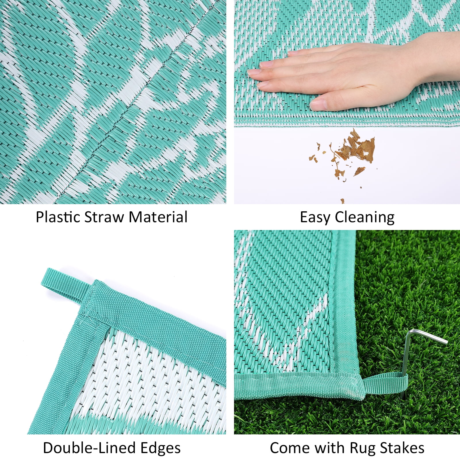 Ileading Outdoor Rugs for Patios 9'x12' Waterproof Patio Mat Plastic Straw Rug Reversible RV Camping Tent Rug Outside Area Rug for RV, Patios,Deck, Beach,Balcony, Camping