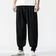 thumbnail image 1 of Puntoco Pantalones casuales de moda de color sólido de lino y algodón sueltos para hombres, 1 of 3