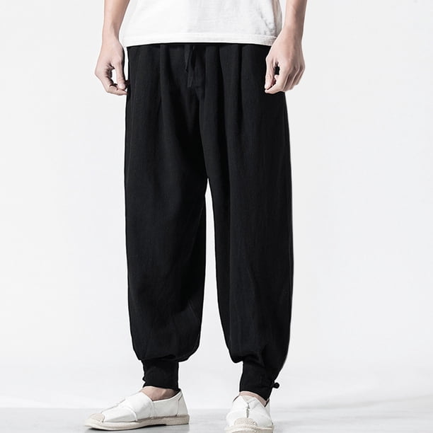 Pantalones largos para hombre, sueltos, de algodón y lino, de color liso, informales, de moda.