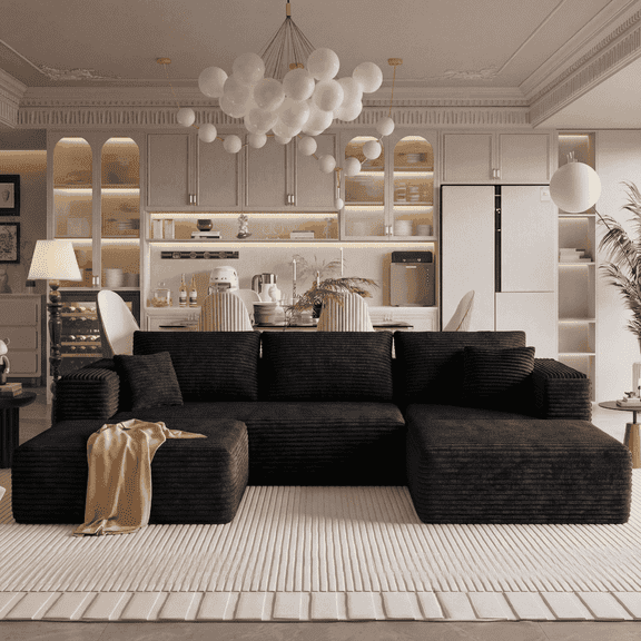 Pionex 108" Sectional Couch with Ottoman, Cloud Modular Boneless Couch, Deep Seat U-Shaped Sofa, Upholstered 3-Seater Sofas for Living Room, No Assembly Required