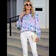 thumbnail image 5 of Blusas Bohemias con Cuello en V y Mangas Farol para Mujer 2025 Pequeña Flor Azul M, 5 of 10