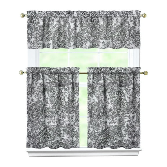 3 PCS Tropical Floral Kitchen Curtains - Boho Garden Print Semi-Sheer Curtains