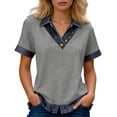 thumbnail image 2 of Cnbwig Womens Shirts Knit Short Sleeve Top with Color Contrast Collar Casual Tees Comfort Stretch Blouse for Everyday Wear, 2 of 4