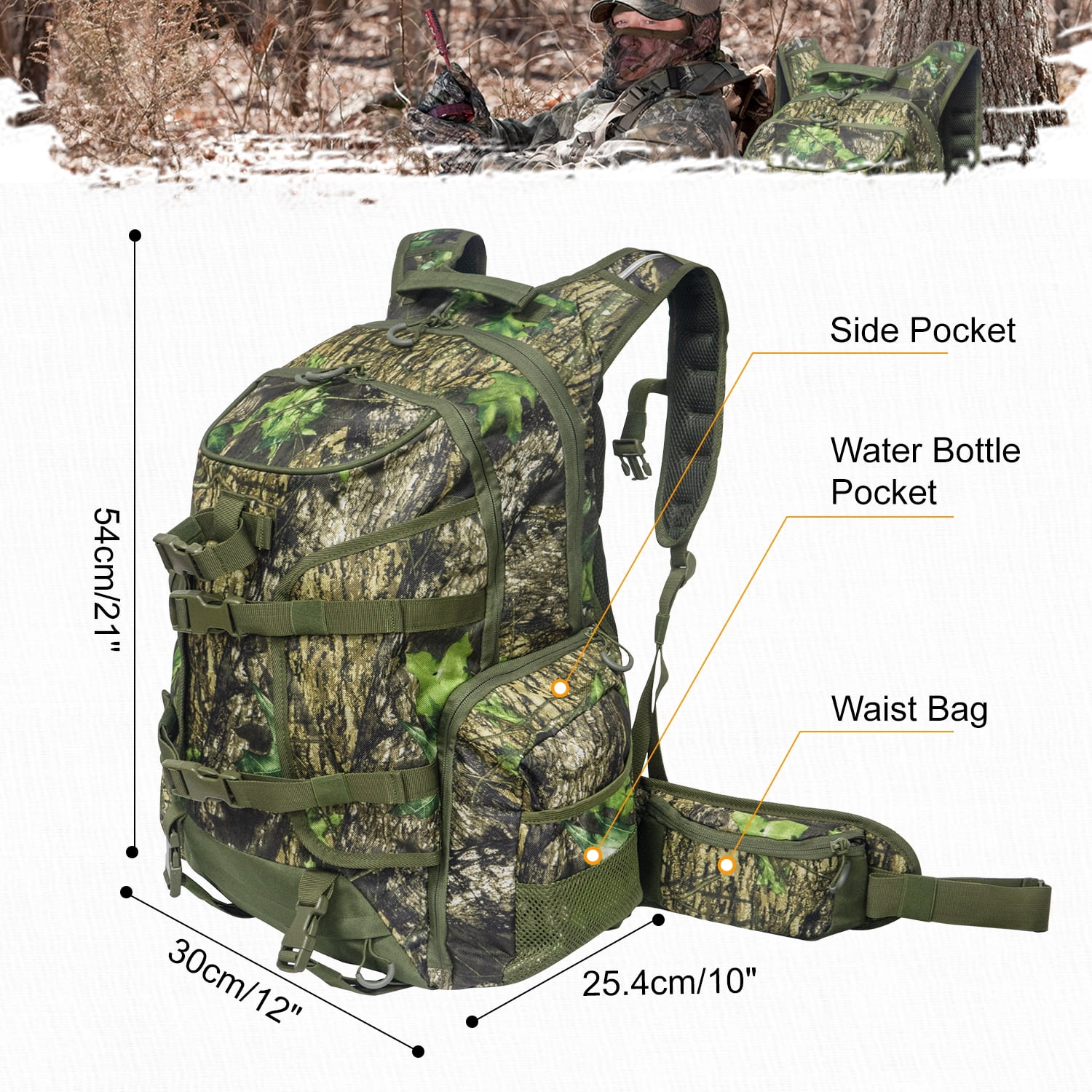 Hunting Backpack for Deer Hunting, Waterproof Camo Hunting Packs for Men