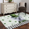 thumbnail image 3 of Area Rug 48×72in, Farmhouse Dog Shamrock Floor Carpet Living Room Rug, St. Patrick's Day Black White Plaid Non-Slip Welcome Mat Indoor Rugs for Bedroom Dining Room, 3 of 9