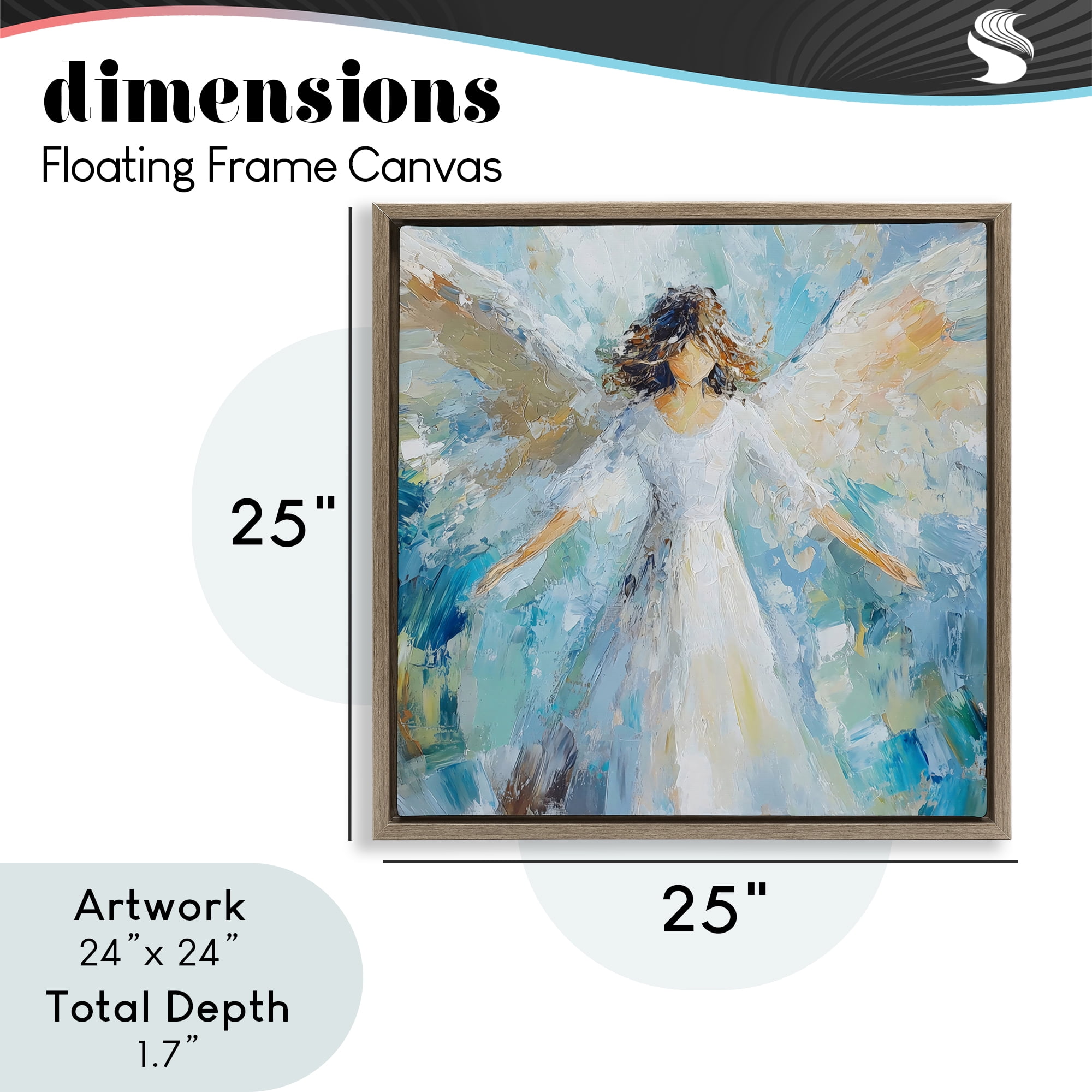 Flying Glory Angel Brown Framed Floater Canvas Wall Art, design by Petal Prints Design