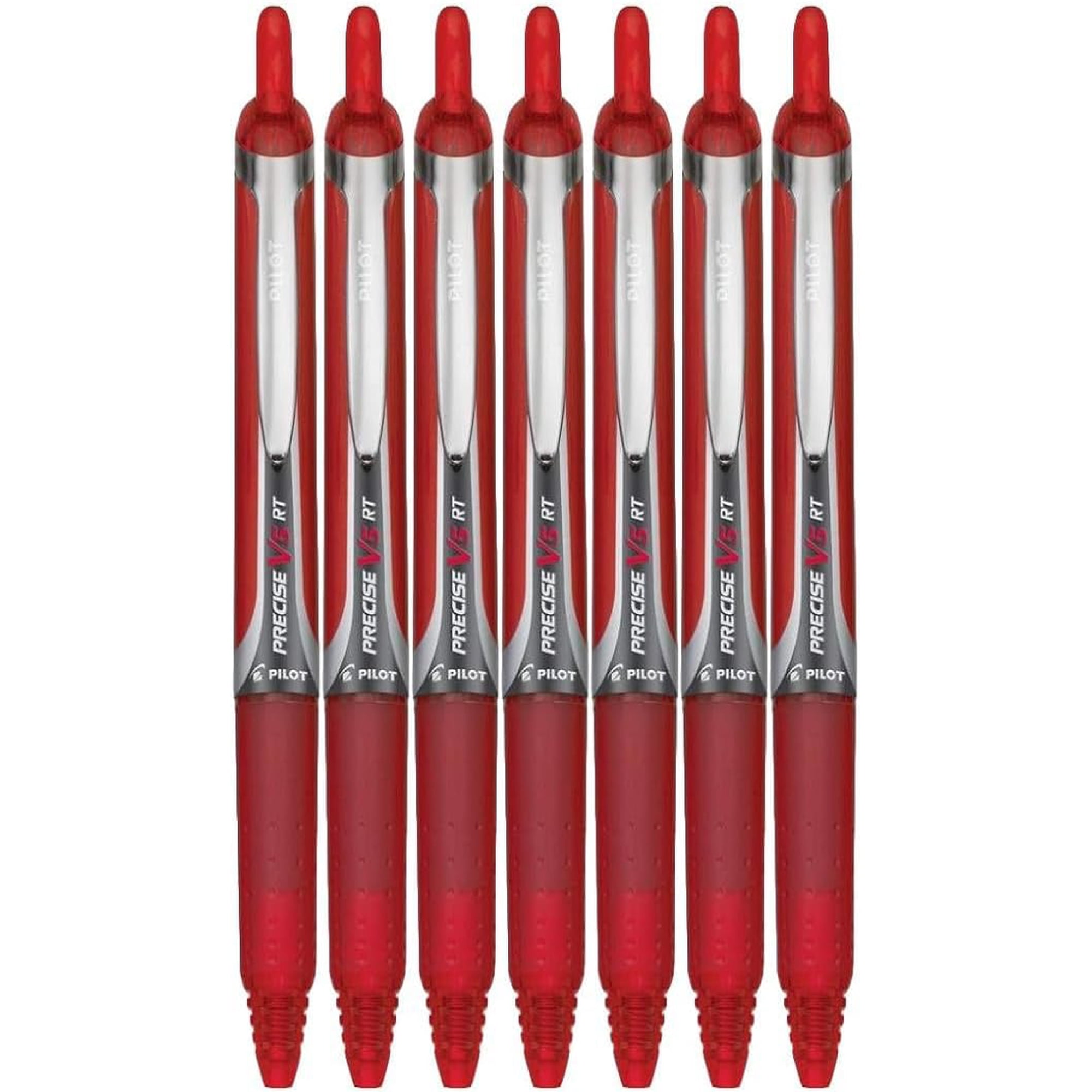 Precise V5 RT Retractable Rolling Ball Pens, Extra Fine Point (.5mm), Red Ink, 7-pk; Premium Comfort Grip, Include with Plastic Reusable Pouch