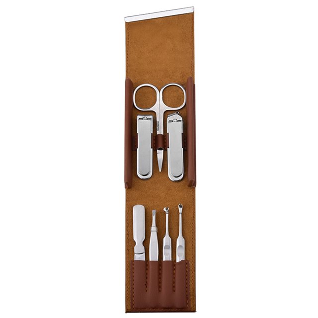 Juego de manicura, cuidado personal, kit de cortaúñas, manicura de lujo, juego de pedicura 8 en 1, kit de cuidado personal, regalo para hombres, cuidado de las uñas, marrón