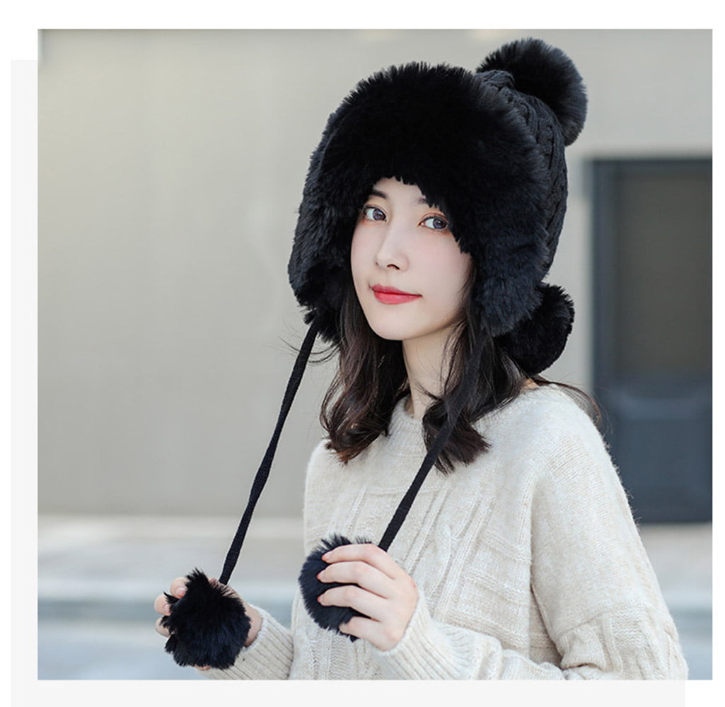 Scarf Set Hat Faux Fur Women Winter Pom And Knitted Girls Ladies Warm New Beanie 